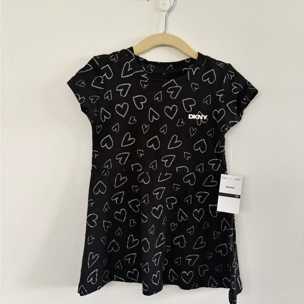 DKNY Kids Black Tee with Heart Pattern